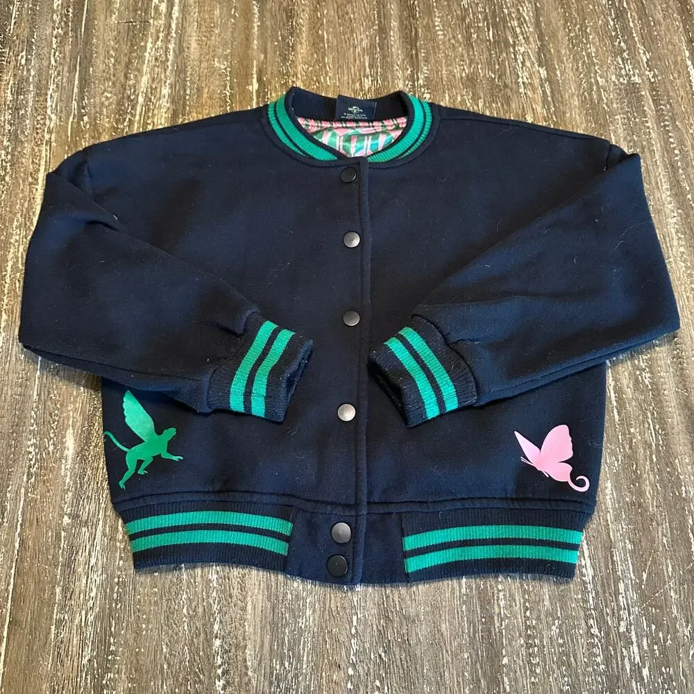 Wicked Paul Tazewell Varsity Bomber Jacket Black Green Pink Girls Size S (6/7)